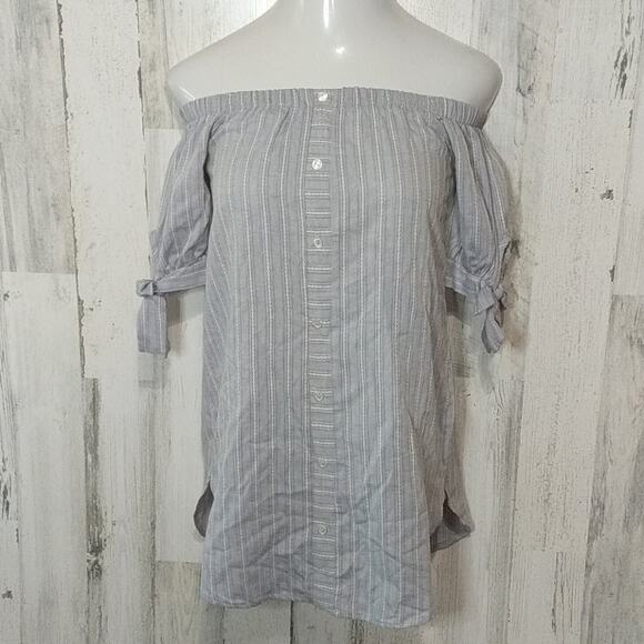 SAGE THE LABEL Blue Striped Off Shoulder Casual Summer Top XS - Picture 3 of 10